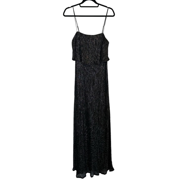 Lulus Elegant Shimmer Shiny Black and Silver Plisse Maxi Dress - Picture 5 of 13